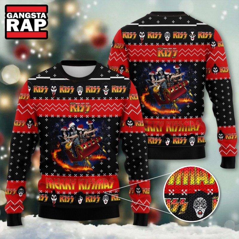 Kiss Band Merry Kissmas Ugly Christmas Sweater Kiss Band Merry Kissmas Ugly Christmas Sweater IFDDUSW0173 Idea Fanatic