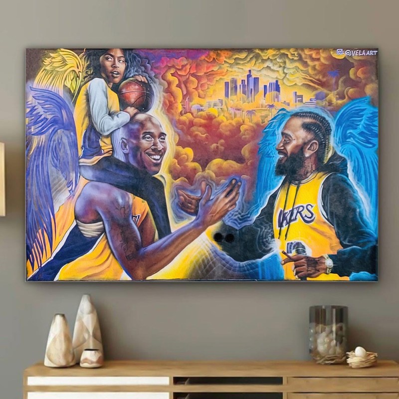 Kobe Bryant and Nipsey Hussle murals in Los Angeles Graffiti Poster Canvas Kobe Bryant and Nipsey Hussle murals in Los Angeles Graffiti Poster Canvas IDFCWA0216 Idea Fanatic