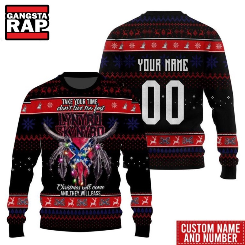 Lynyrd Skynyrd Take Your Time Dont Live Too Fast Ugly Christmas Sweater Lynyrd Skynyrd Take Your Time Don’t Live Too Fast Ugly Christmas Sweater IFDDUSW0079 Idea Fanatic