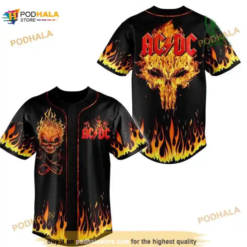 Premium Ac Dc Fire Skull 3D Baseball Jersey Shirt Premium AC/DC Fire Skull Baseball Jersey IDF111465 Idea Fanatic