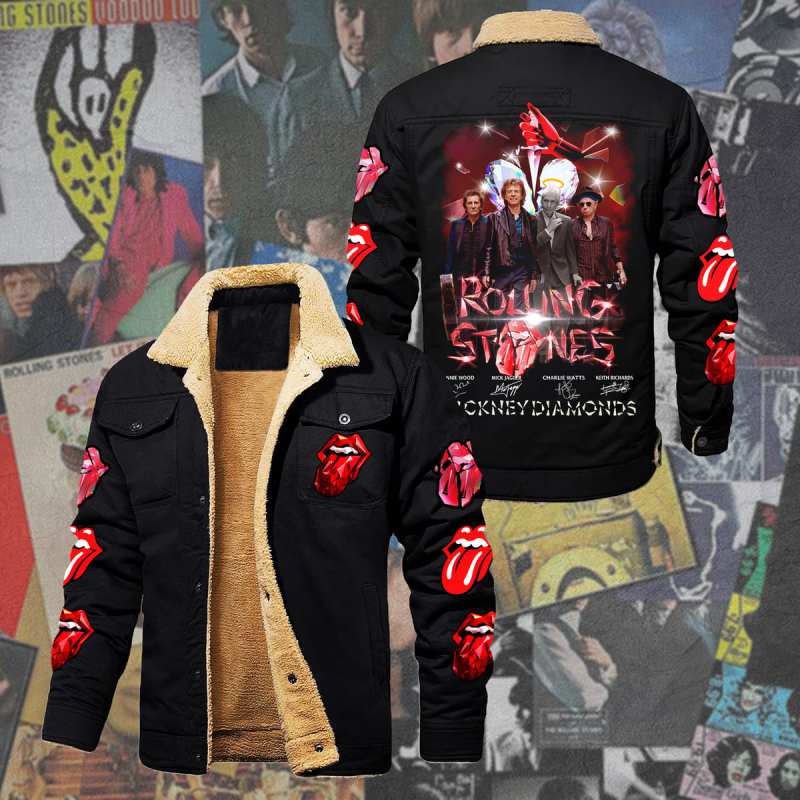 Rolling Stones STAND COLLAR FLEECE JACKET HUANNM4508 TRS Linh The Rolling Stones Premium Winter Fleece Bomber Jacket IFDDWFBJ0001 Idea Fanatic