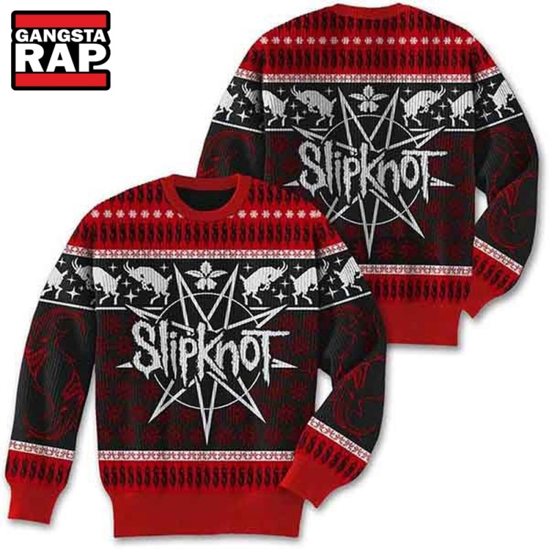 Slipknot Classic Logo And Goat Fight Ugly Christmas Sweater Slipknot Classic Logo And Goat Fight Ugly Christmas Sweater IFDDUSW0075 Idea Fanatic