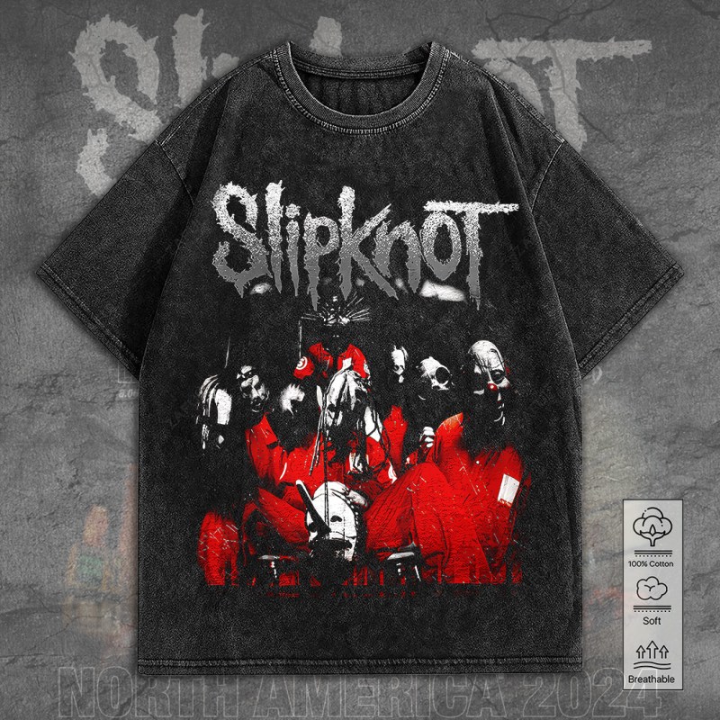 Slipknot 2D Acid Wash T shirt TANTN7764 mk3 Slipknot 2D Acid Washed Cotton Shirt IFDD2DW0010 Idea Fanatic