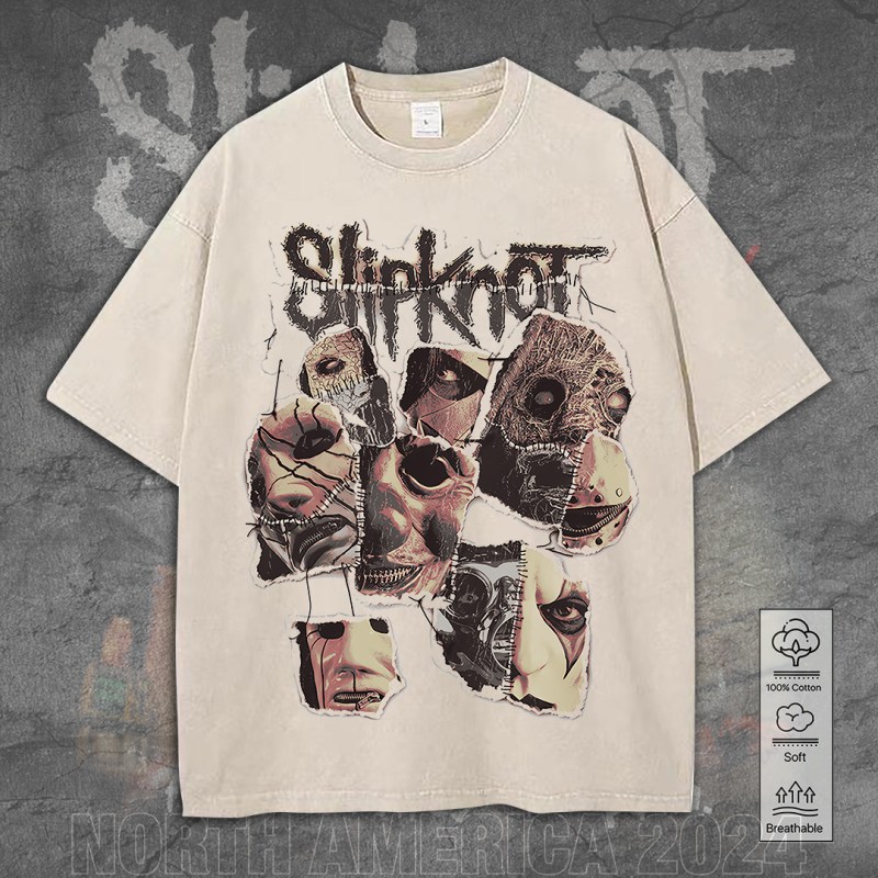 Slipknot 2D Acid Wash T shirt TANTN7764 mk3 Slipknot 2D Acid Washed Cotton Shirt IFDD2DW0010 Idea Fanatic