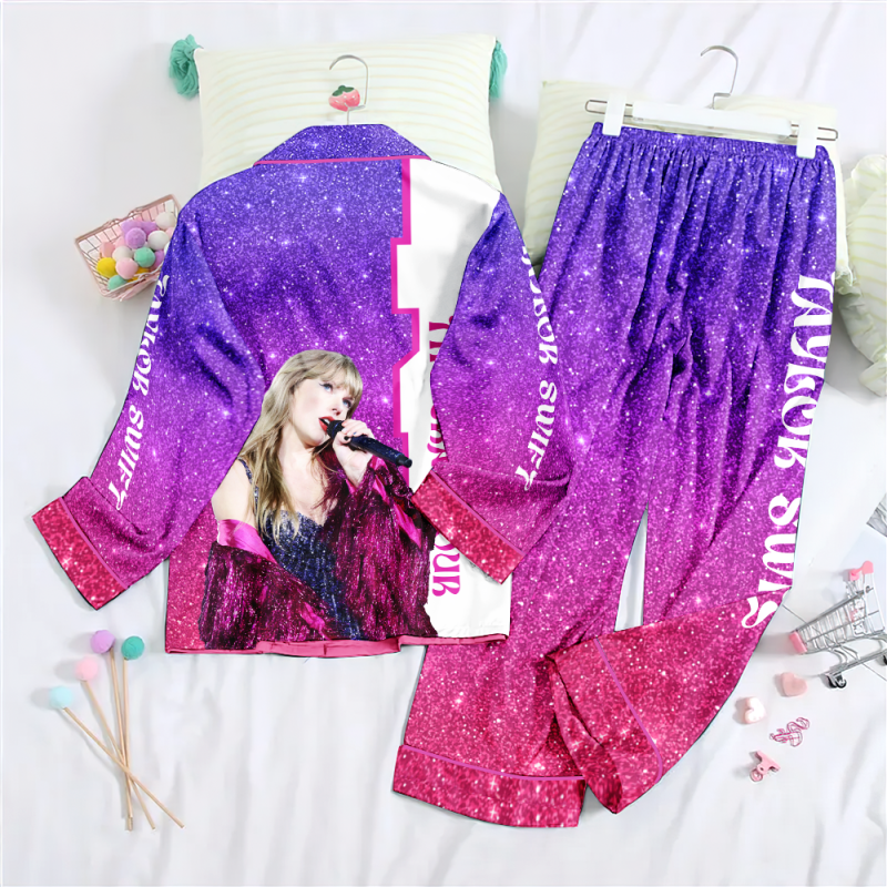 Taylor Swift Button Down Pajamas Set NGHIAVT0717 1 Taylor Swift Premium Button Down Pajamas Set IFDDBDP0010 Idea Fanatic