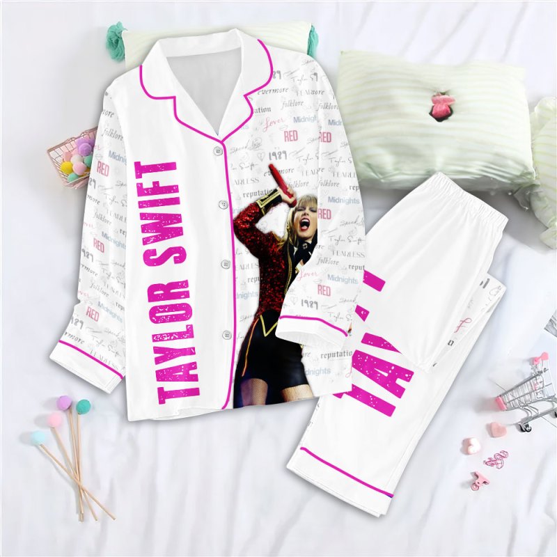 Taylor Swift Button Down Pajamas Set NGHIAVT0776 Taylor Swift Premium Button Down Pajamas Set IFDDBDP0028 Idea Fanatic