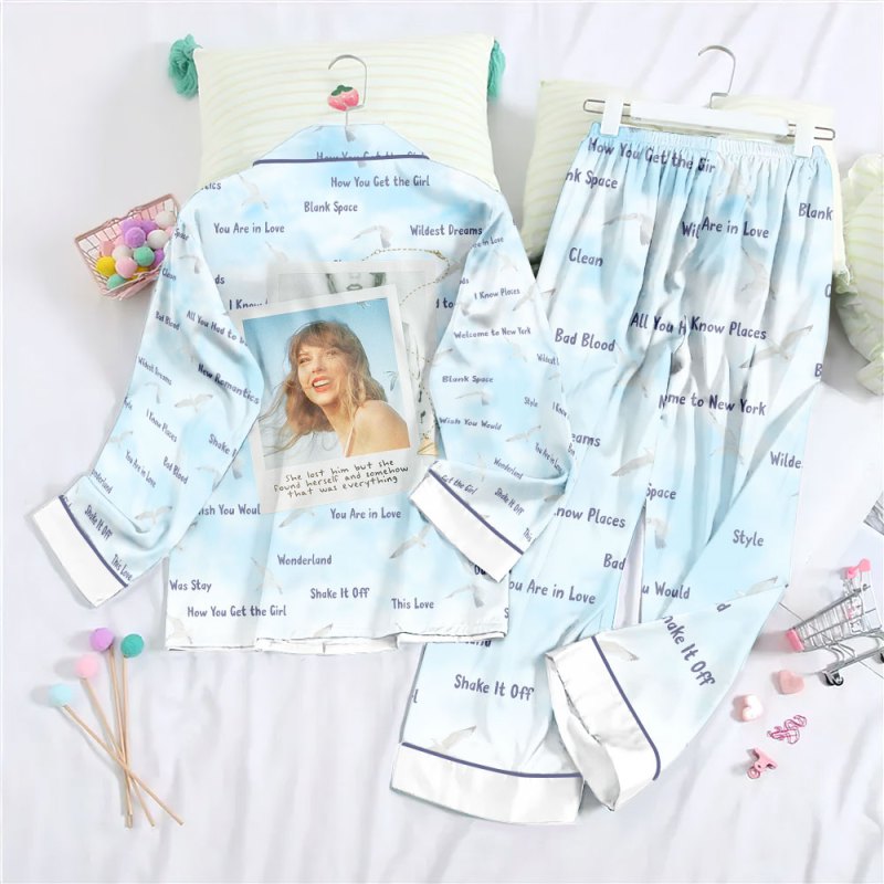 Taylor Swift Button Down Pajamas Set NGHIAVT0984 1 Taylor Swift Premium Button Down Pajamas Set IFDDBDP0053 Idea Fanatic