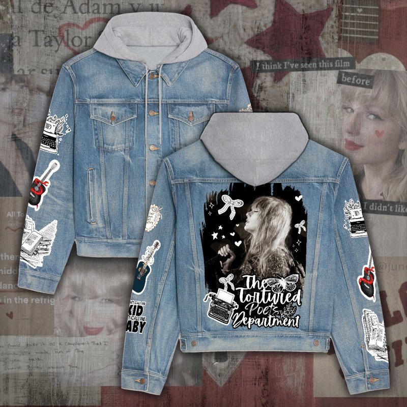 Taylor Swift Denim Hood Jacket ANHNV4340 PANH Taylor Swift Premium Hooded Denim Jacket IFDDHDJ0029 Idea Fanatic