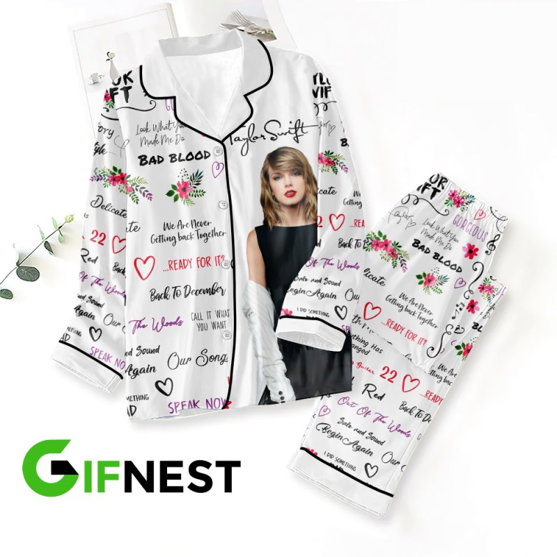 Taylor Swift Button Down Pajamas Set HOATT3625 Taylor Swift Premium Button Down Pajamas Set IFDDBDP0016 Idea Fanatic