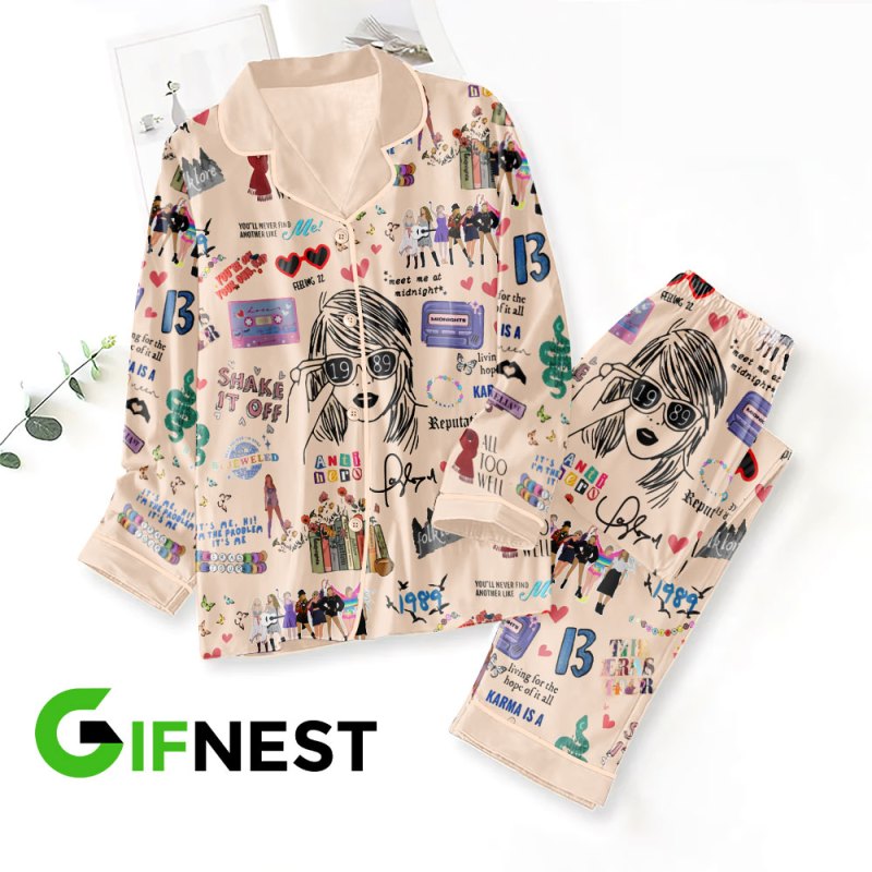 Taylor Swift Button Down Pajamas Set VANDH1838 Hanh 1 Taylor Swift Premium Button Down Pajamas Set IFDDBDP0054 Idea Fanatic