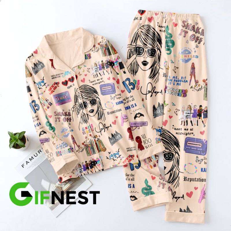 Taylor Swift Button Down Pajamas Set VANDH1838 Hanh 2 Taylor Swift Premium Button Down Pajamas Set IFDDBDP0054 Idea Fanatic