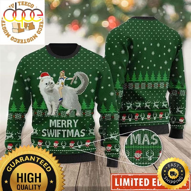 Taylor Swift Ride A Cat With Santa Hat Ugly Sweater IDF148724 Idea Fanatic