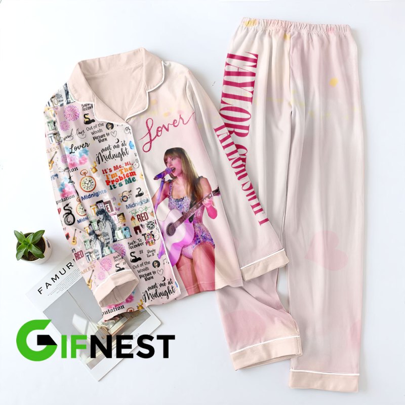 Taylor swift Button Down Pajamas Set VANDH253 Hanh 2 Taylor Swift Premium Button Down Pajamas Set IFDDBDP0015 Idea Fanatic