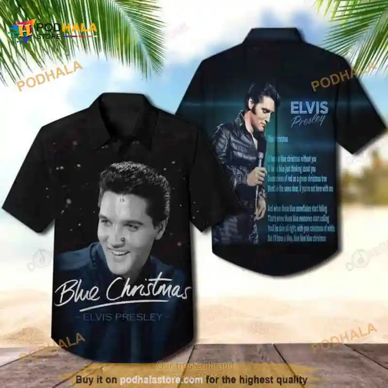 The King Of Rock And Roll Elvis Presley Hawaiian Shirt Blue Christmas Elvis Presley Funny Hawaiian Shirt IDF156992 Idea Fanatic