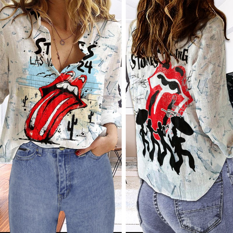 The Rolling Stones Linen Shirt HUANNM5072 Linh 2 The Rolling Stones 3D Linen Women Shirt IFDDLWS0005 Idea Fanatic