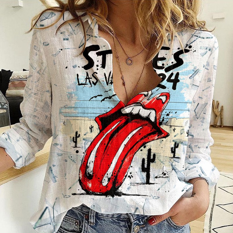 The Rolling Stones Linen Shirt HUANNM5072 Linh 3 The Rolling Stones 3D Linen Women Shirt IFDDLWS0005 Idea Fanatic