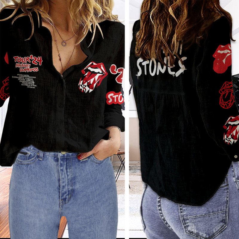 The Rolling Stones Linen Shirt TANTN6571 mk2 The Rolling Stones 3D Linen Women Shirt IFDDLWS0006 Idea Fanatic