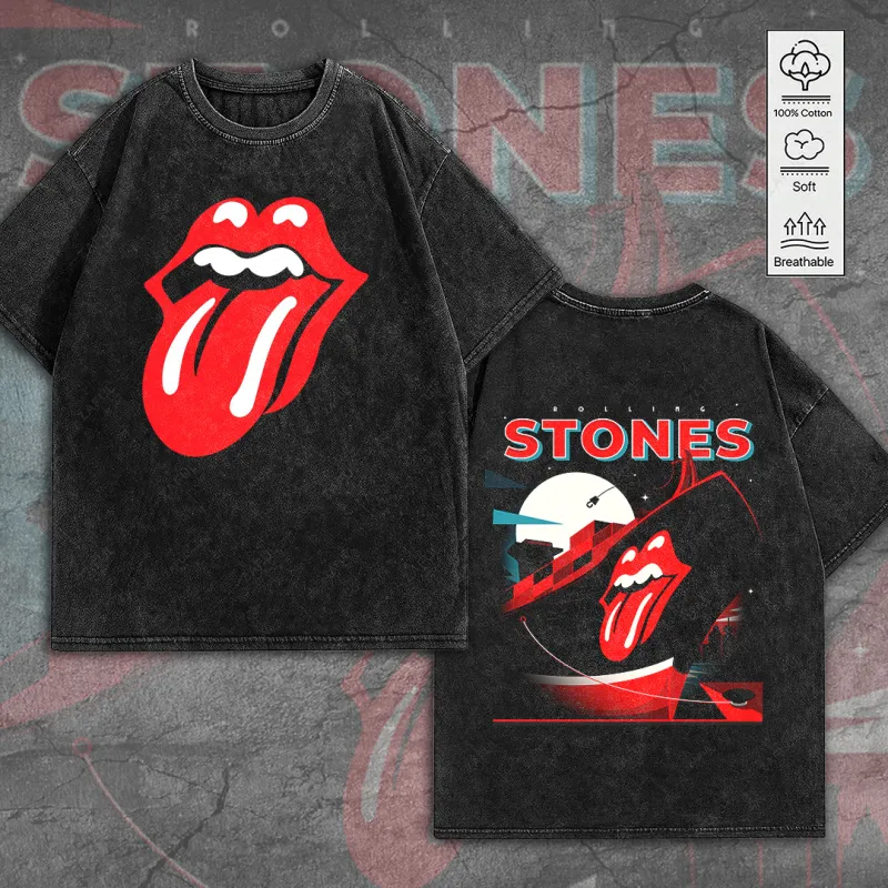 The Rolling Stones 2D Acid Washed T Shirt TANTN7575 mk1 The Rolling Stones 2D Acid Washed Cotton Shirt IFDD2DW0002 Idea Fanatic