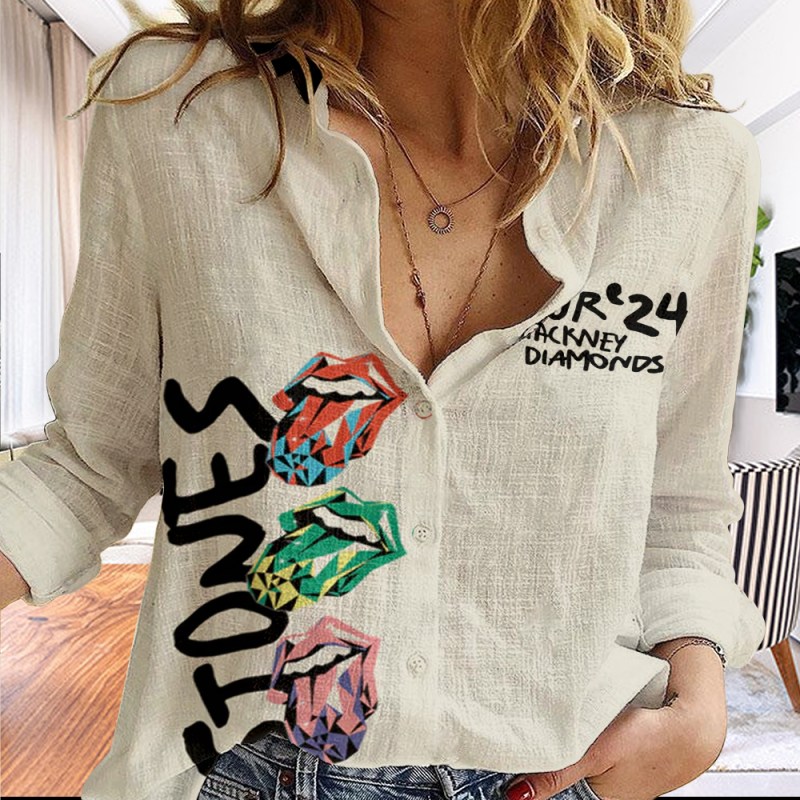 The Rolling Stones Linen Shirt MAITM6635 f The Rolling Stones 3D Linen Women Shirt IFDDLWS0004 Idea Fanatic