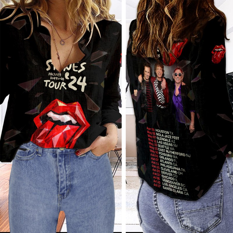 The Rolling Stones Linen Shirt TANTN3496 mk2 The Rolling Stones 3D Linen Women Shirt IFDDLWS0002 Idea Fanatic