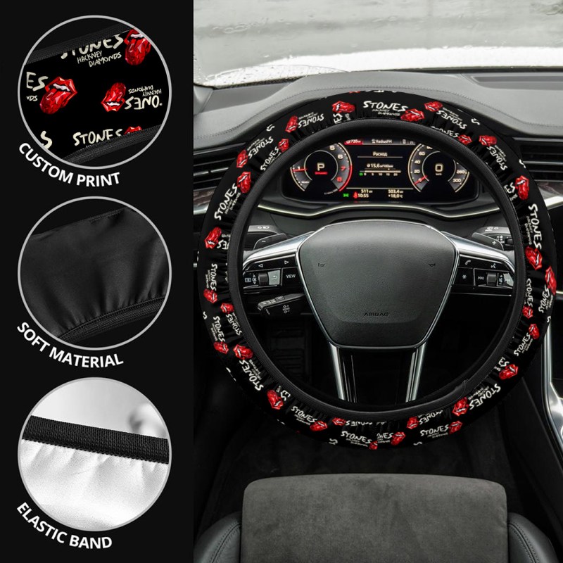 The Rolling Stones Steering Wheel Cover TANTN3346 mk1 The Rolling Stones Premium Steering Wheel Cover IFDDSWC0006 Idea Fanatic