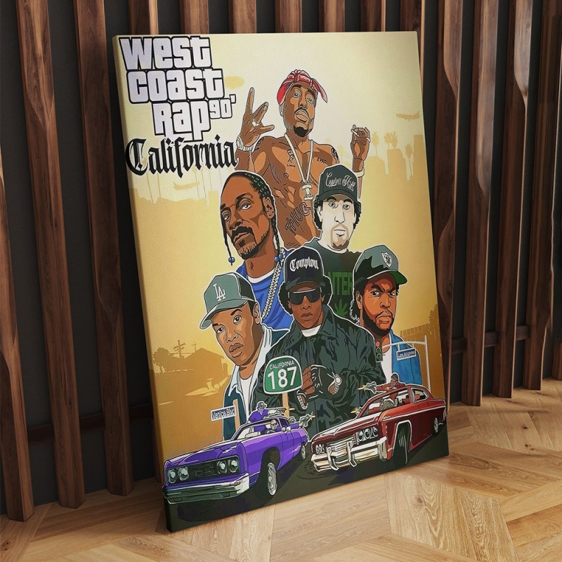 West Coast Rap 90s California Poster Canvas West Coast Rap 90s California Poster Canvas IDFCWA0014 Idea Fanatic