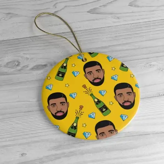 Yellow Funny Drake Champagne Christmas Hard Ceramic Ornament Yellow Funny Drake Champagne Hip Hop Dance Ornament IDF90509 Idea Fanatic