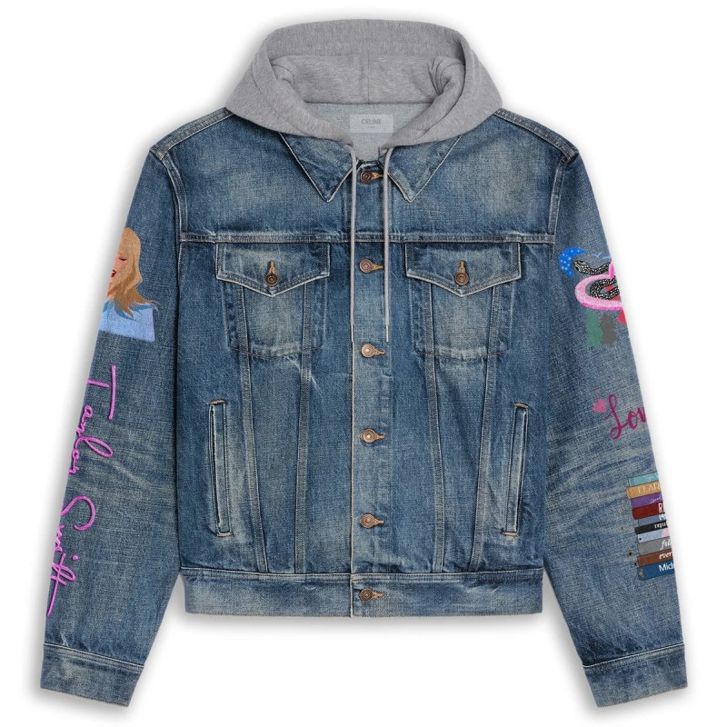 anhnv2018 front Taylor Swift Premium Hooded Denim Jacket IFDDHDJ0014 Idea Fanatic