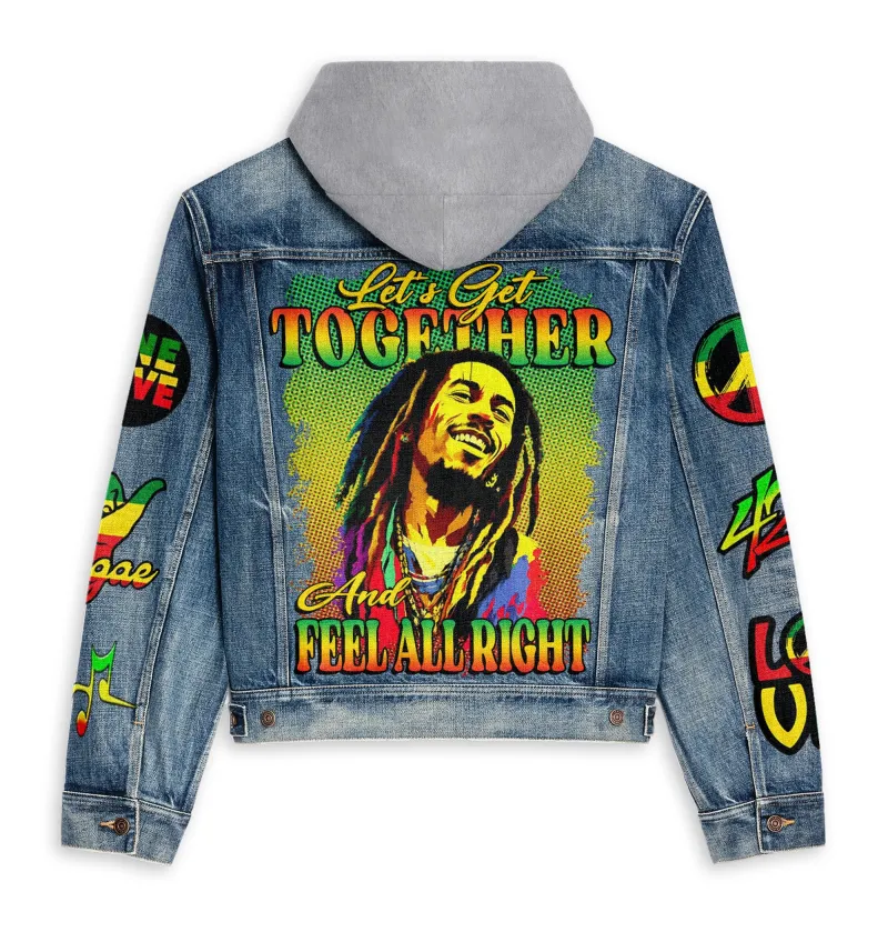 Premium Hooded Denim Jacket Bob Marley Lhc DNM100524L876 Idea Fanatic