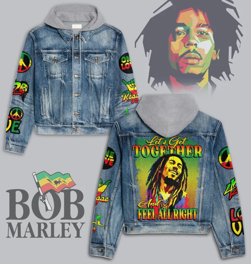 Premium Hooded Denim Jacket Bob Marley Lhc DNM100524L876 Idea Fanatic