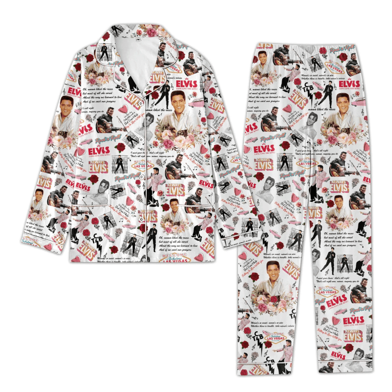 Premium Elvis Presley Button Down Pajamas La (2) Idea Fanatic