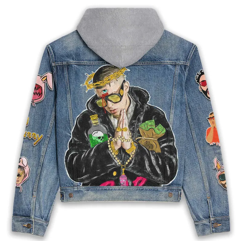 Bad Bunny Hooded Denim Jacket IDF940557 Idea Fanatic