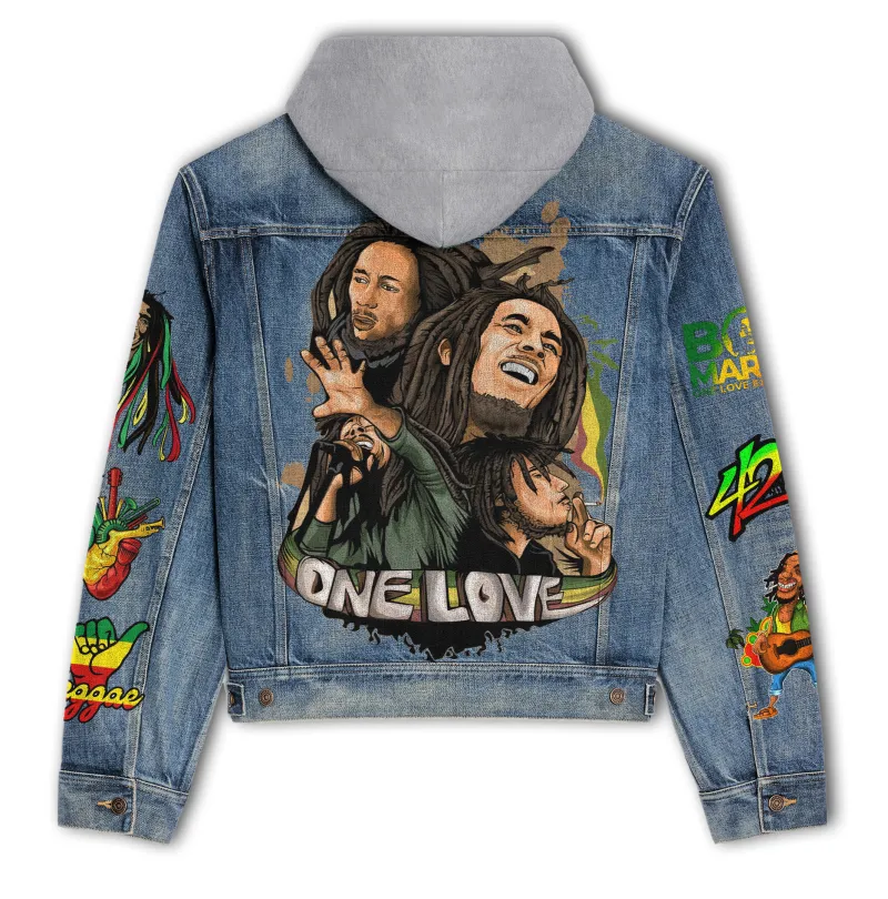 Bob Marley Hooded Denim Jacket Ng DNM100524L532 Idea Fanatic