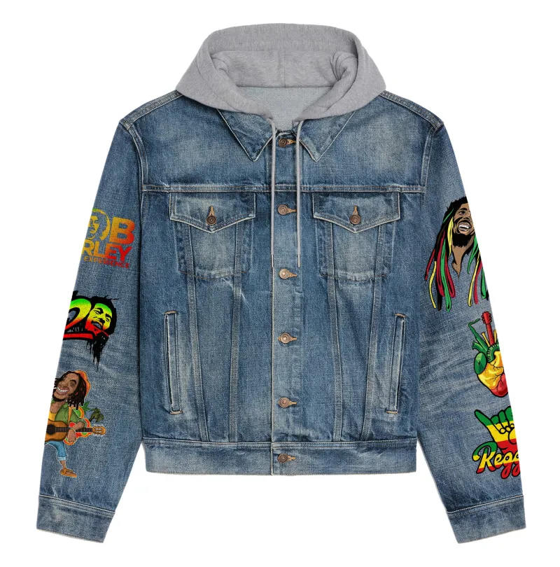 Bob Marley Hooded Denim Jacket Ng DNM100524L532 Idea Fanatic