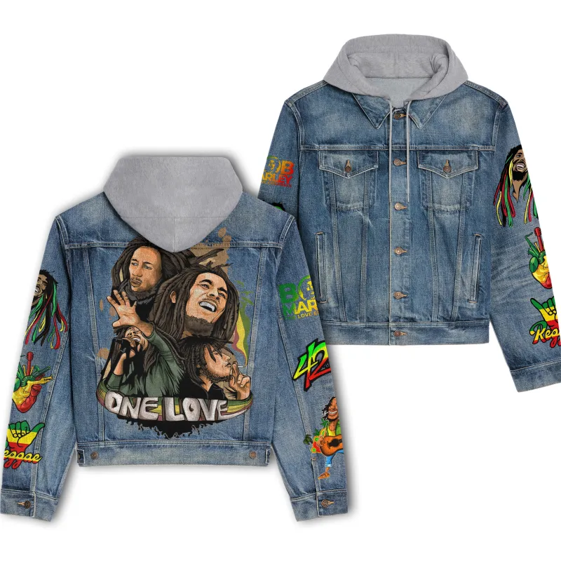 Bob Marley Hooded Denim Jacket Ng DNM100524L532 Idea Fanatic