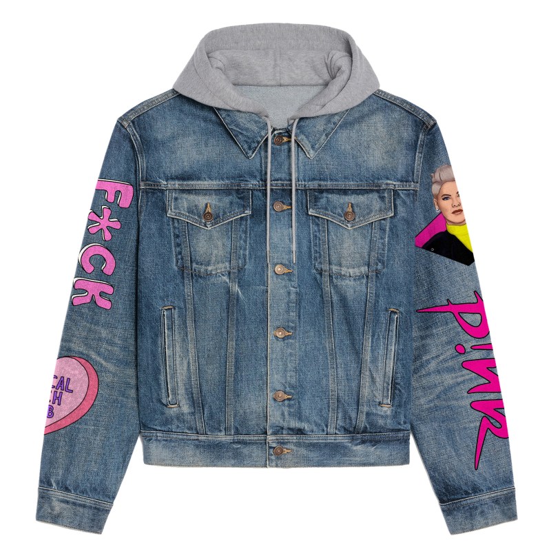 P!nk Premium Hooded Denim Jacket IDF940785 Idea Fanatic