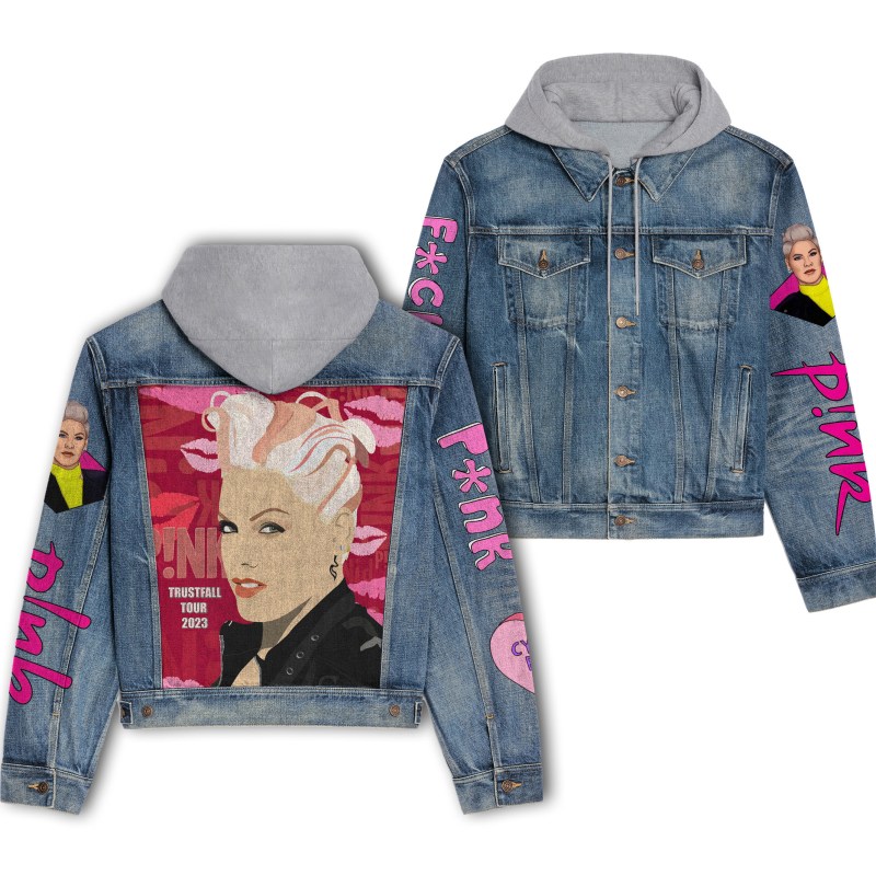 P!nk Premium Hooded Denim Jacket IDF940785 Idea Fanatic