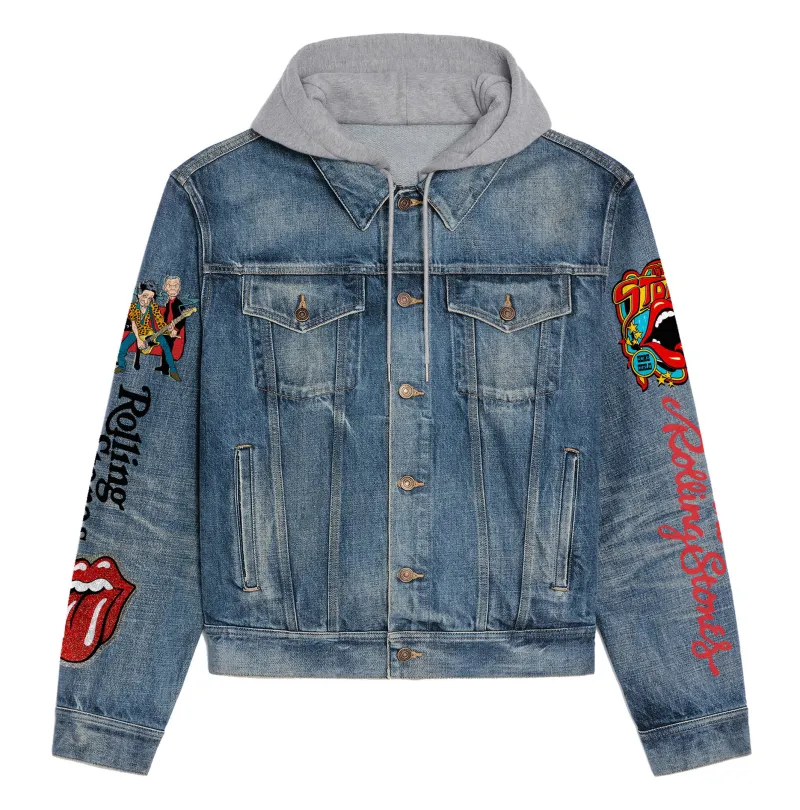 The Rolling Stones Hooded Denim Jacket Ng DNM100524L583 Idea Fanatic