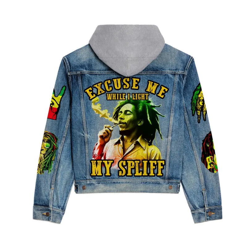 Premium Hooded Denim Jacket Bob Marley Thy DNM100524L609 Idea Fanatic