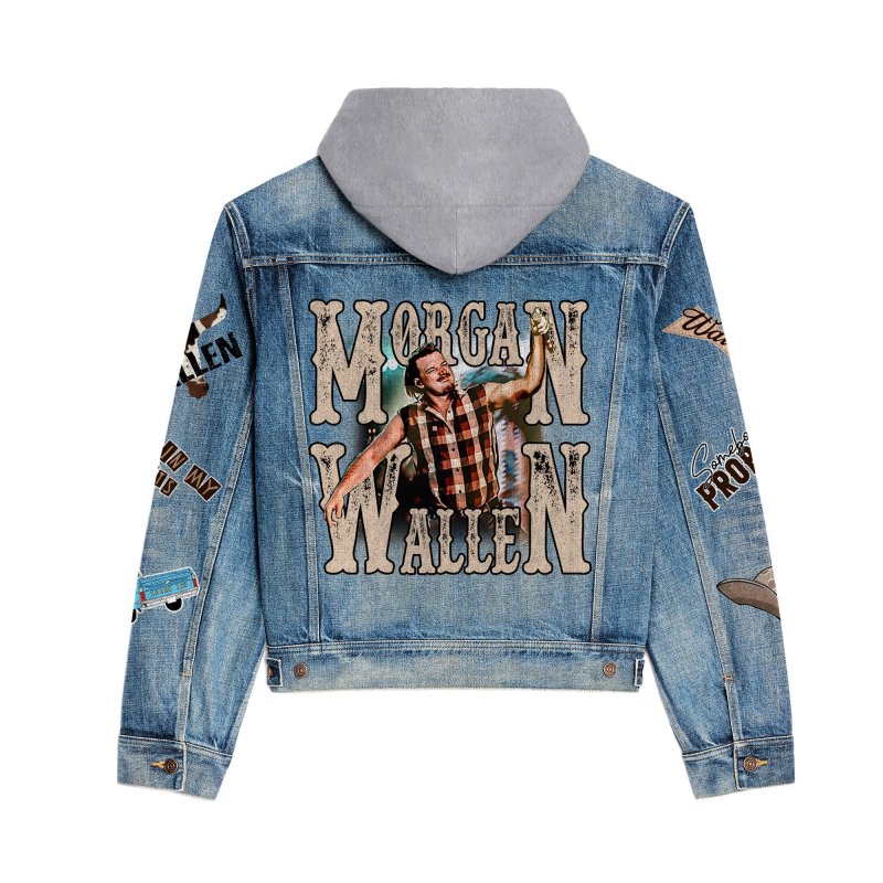 Premium Hooded Denim Jacket Morgan Wallen IDF941033 Idea Fanatic