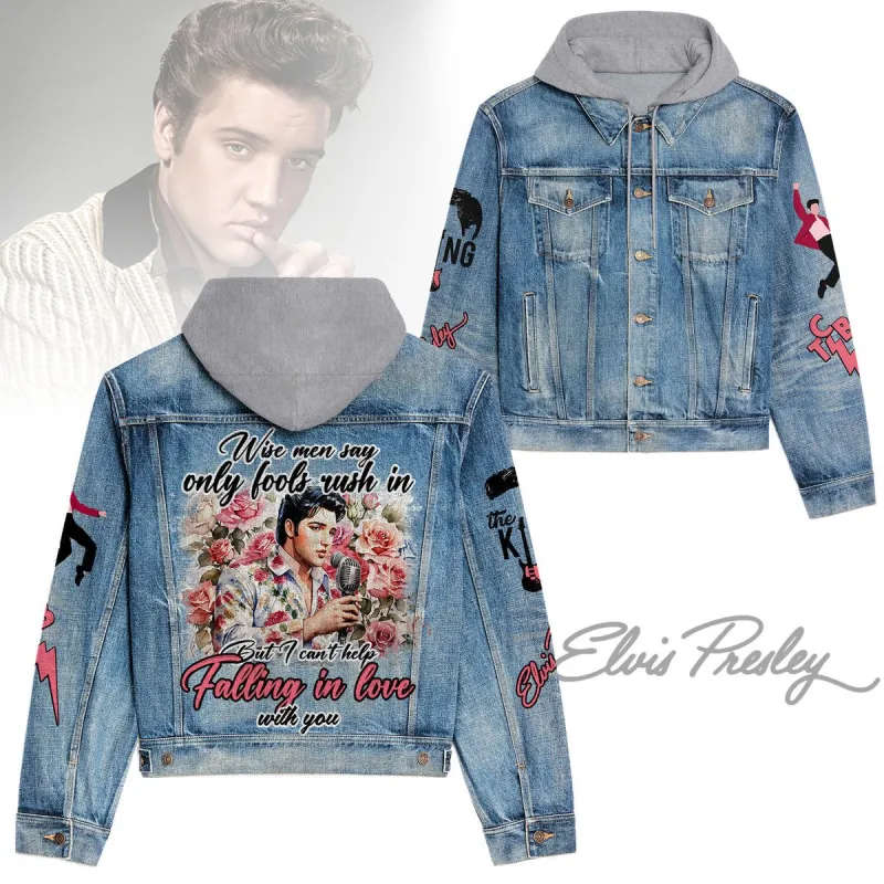 Premium Hooded Denim Jacket Elvis Presley Tmn Idea Fanatic