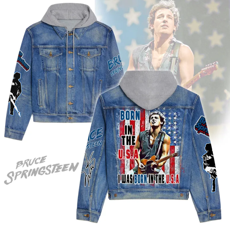 Premium Hooded Denim Jacket Bruce Springsteen Tmn DNM100524L918 Idea Fanatic