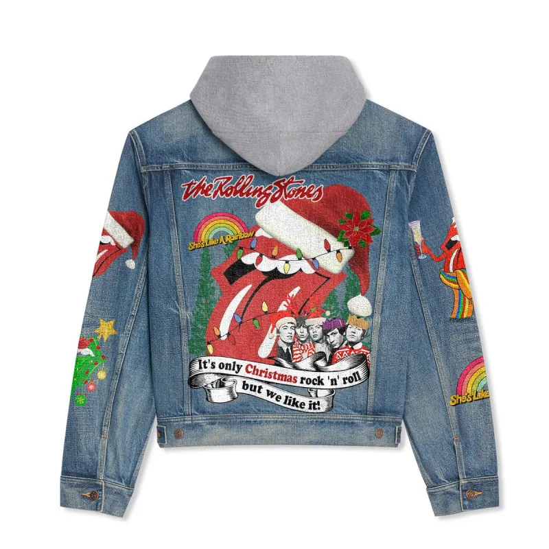 The Rolling Stones Christmas Hooded Denim Jacket La DNM100524L812 Idea Fanatic