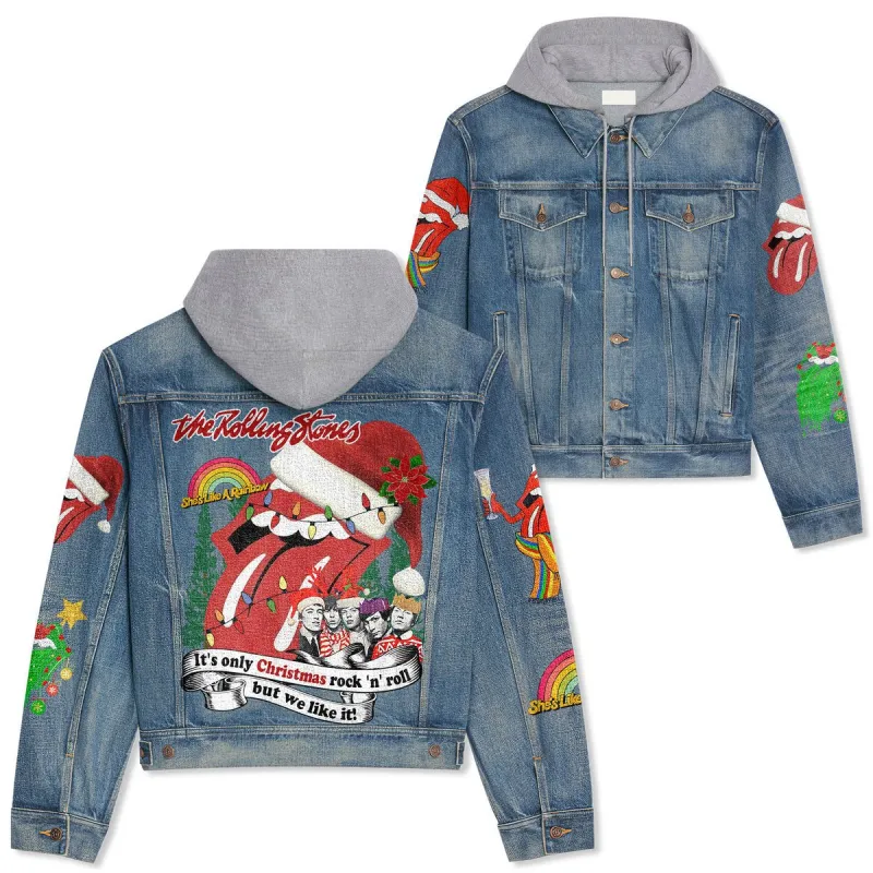 The Rolling Stones Christmas Hooded Denim Jacket La DNM100524L812 Idea Fanatic