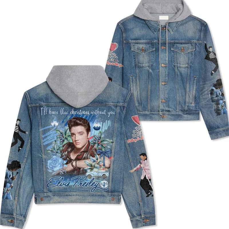 Elvis Presley Christmas Hooded Denim Jacket La DNM100524L823 Idea Fanatic