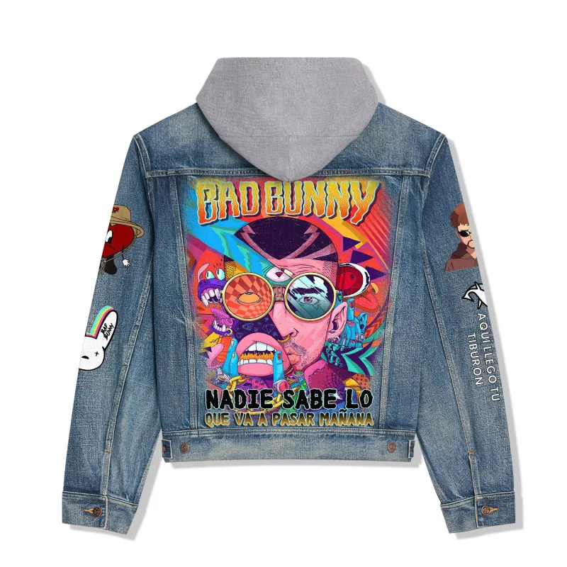 Bad Bunny Hooded Denim Jacket IDF942611 Idea Fanatic