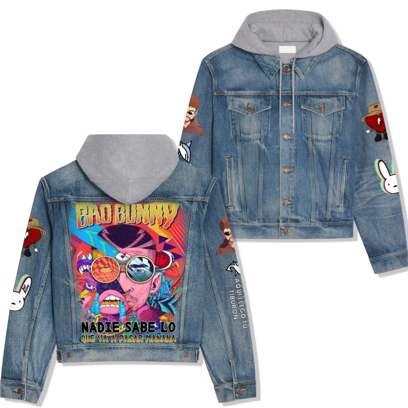 Bad Bunny Hooded Denim Jacket IDF942611 Idea Fanatic