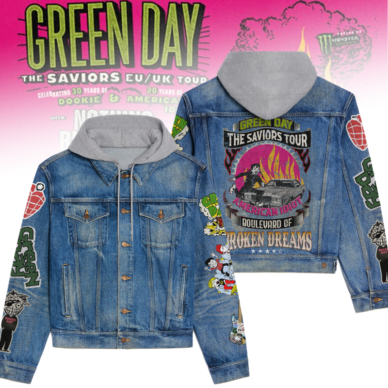 Green Day Hooded Denim Jacket Td DNM100524L059 Idea Fanatic