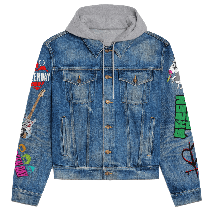 Green Day Hooded Denim Jacket Mh DNM100524L070 Idea Fanatic