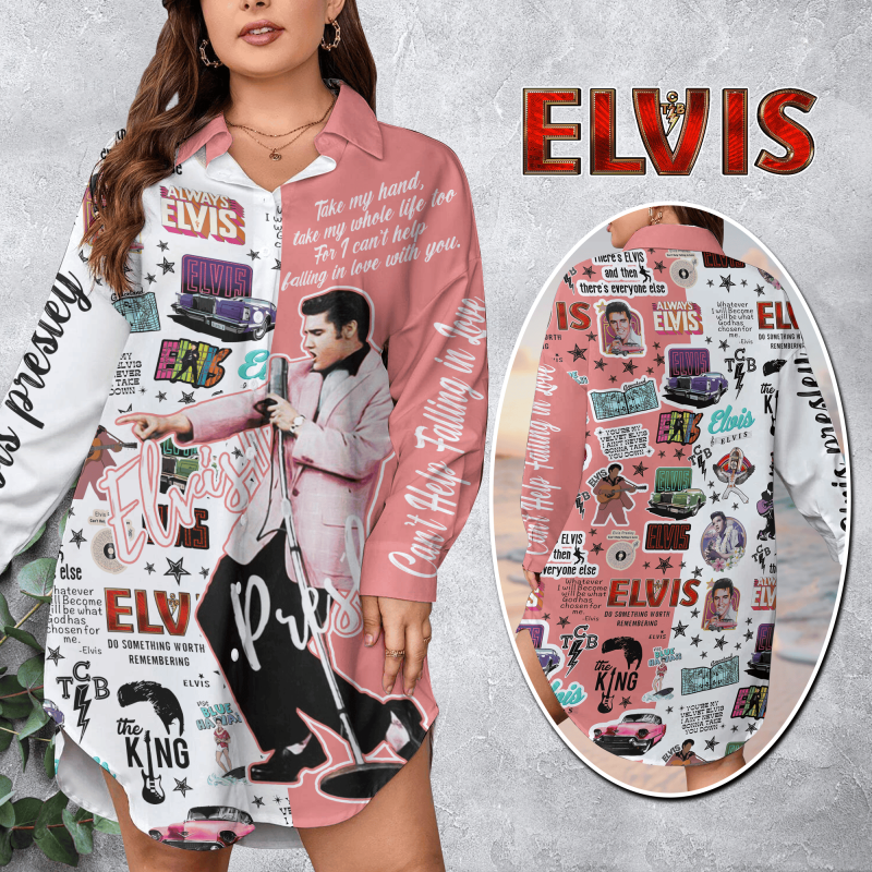 Premium Elvis Presley Full-Button Shirt Dress Td Idea Fanatic